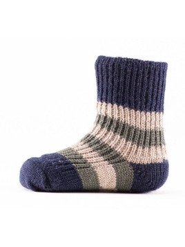 HIRSCH NATUR- Bio Kinder Socken gestreift, Wolle, marine/grün/savanne