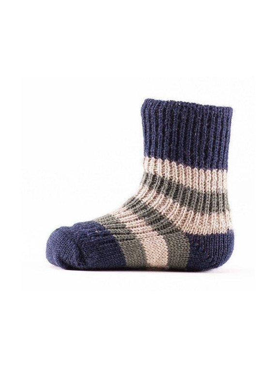 HIRSCH NATUR- Bio Kinder Socken gestreift, Wolle, marine/grün/savanne