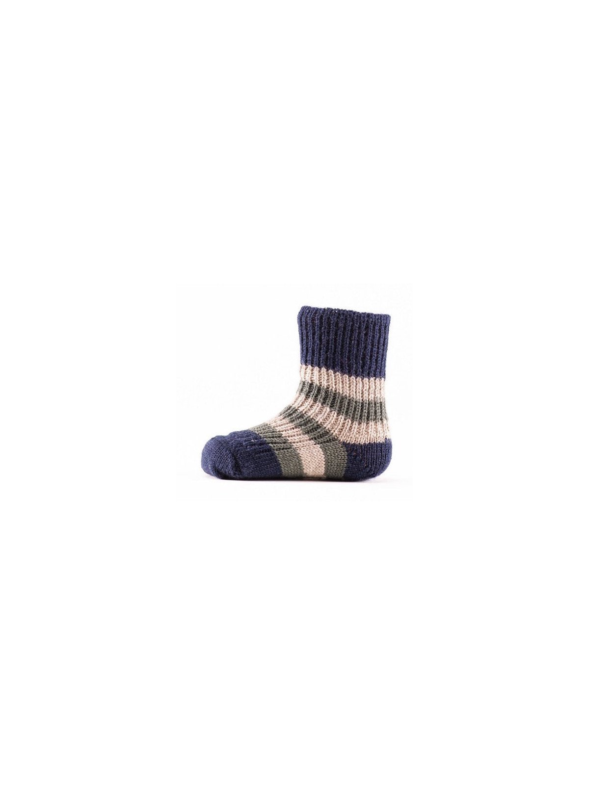 HIRSCH NATUR- Bio Kinder Socken gestreift, Wolle, marine/grün/savanne
