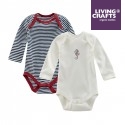 LIVING CRAFTS - Bio Baby Bodys langarm Doppelpack mit Streifen und Seepferdchen-Motiv