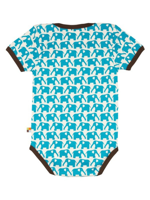 loud + proud - Bio Baby Body kurzarm mit Elefanten-Druck, hellblau