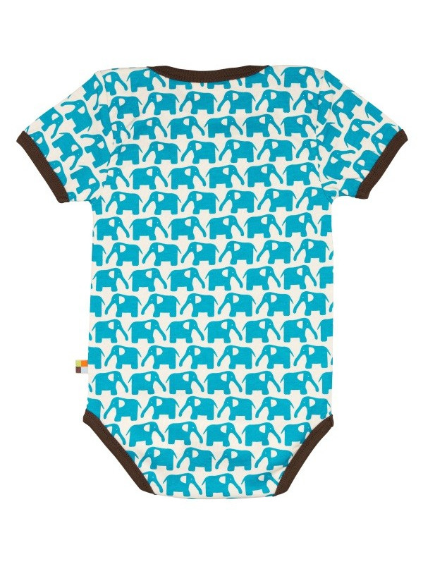 loud + proud - Bio Baby Body kurzarm mit Elefanten-Druck, hellblau