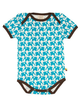 loud + proud - Bio Baby Body kurzarm mit Elefanten-Druck, hellblau