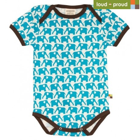 loud + proud - Bio Baby Body kurzarm mit Elefanten-Druck, hellblau
