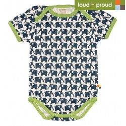 loud + proud - Bio Baby Body kurzarm mit Elefanten-Druck, marine