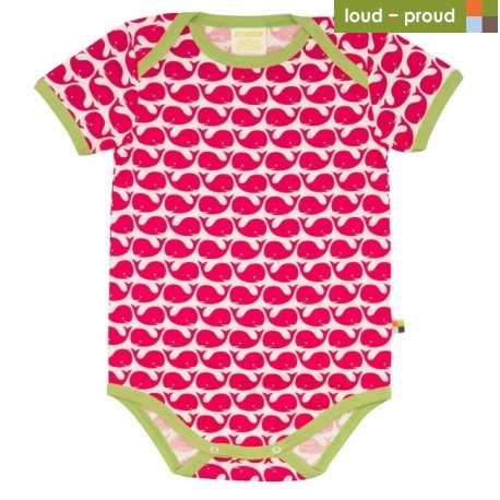 loud + proud - Bio Baby Body kurzarm mit Wal-Druck, rosenrot