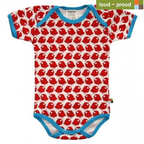 loud + proud - Bio Baby Body kurzarm mit Vogel-Druck, rot