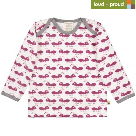 loud + proud - Bio Baby Langarmshirt mit Ameisen-Druck, orchidee