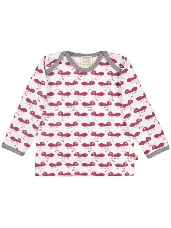 loud + proud - Bio Baby Langarmshirt mit Ameisen-Druck, orchidee