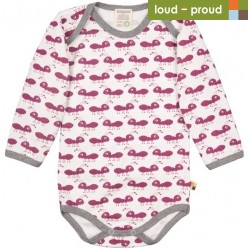 loud + proud - Bio Baby Body langarm mit Ameisen-Druck, orchidee