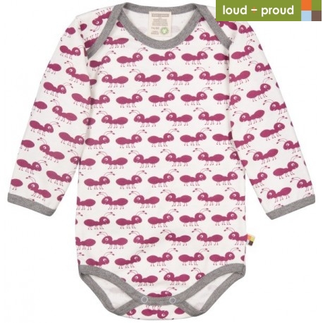 loud + proud - Bio Baby Body langarm mit Ameisen-Druck, orchidee