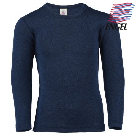 ENGEL - Bio Kinder Unterhemd langarm, Wolle/Seide, marine