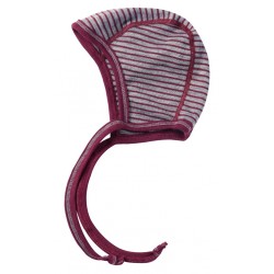 ENGEL - Bio Baby Mütze gestreift, Wolle/Seide, hellgrau/orchidee