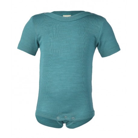 ENGEL - Bio Baby Body kurzarm, Wolle/Seide, eisvogel
