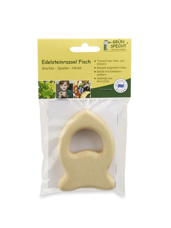 Grünspecht Naturprodukte - Baby Holz Edelsteinrassel Fisch
