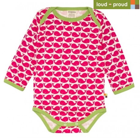 loud + proud - Bio Baby Body langarm mit Wal-Druck, rosenrot