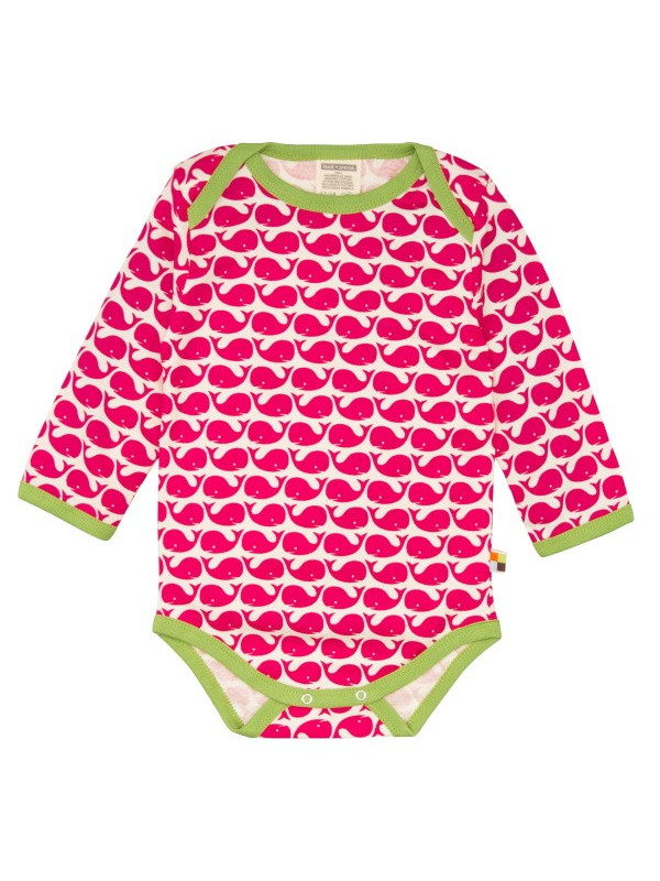 loud + proud - Bio Baby Body langarm mit Wal-Druck, rosenrot