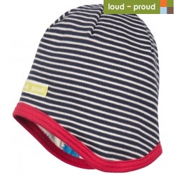 loud + proud - Bio Kinder Wende Mütze mit Streifen und Igel-Druck, navy