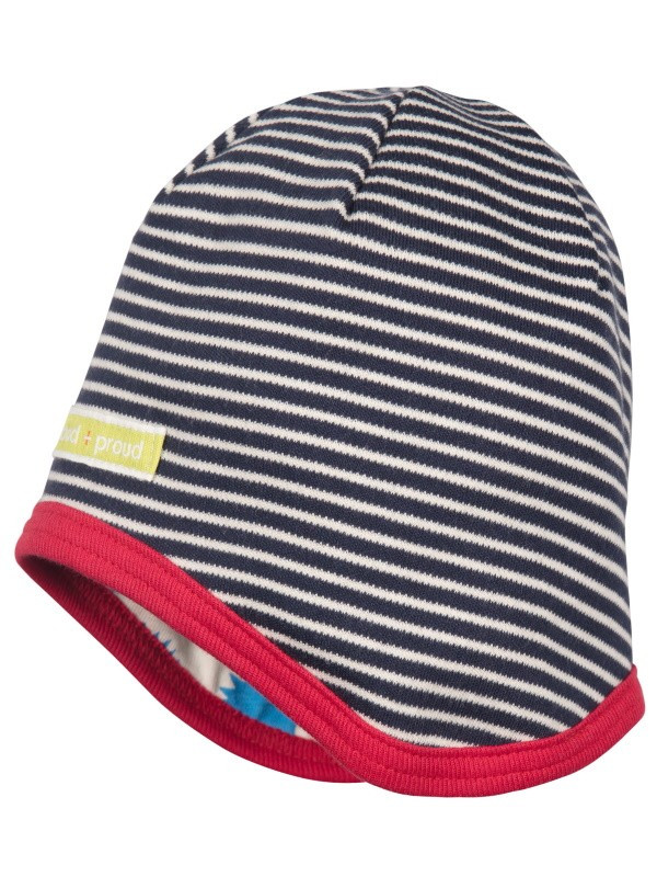 loud + proud - Bio Kinder Wende Mütze mit Streifen und Igel-Druck, navy