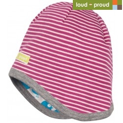 loud + proud - Bio Kinder Wende Mütze mit Streifen und Vogel-Druck, orchidee