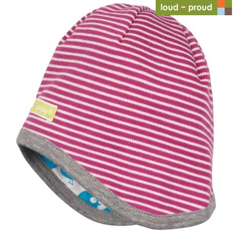 loud + proud - Bio Kinder Wende Mütze mit Streifen und Vogel-Druck, orchidee