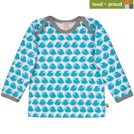 loud + proud - Bio Baby Langarmshirt mit Vogel-Druck, petrol