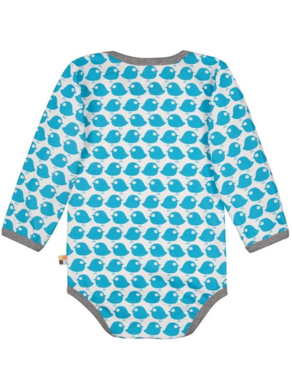 loud + proud - Bio Baby Body langarm mit Vogel-Druck, petrol