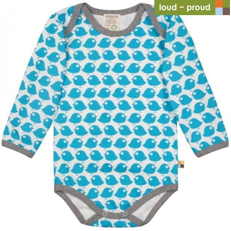loud + proud - Bio Baby Body langarm mit Vogel-Druck, petrol