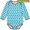 loud + proud - Bio Baby Body langarm mit Vogel-Druck, petrol