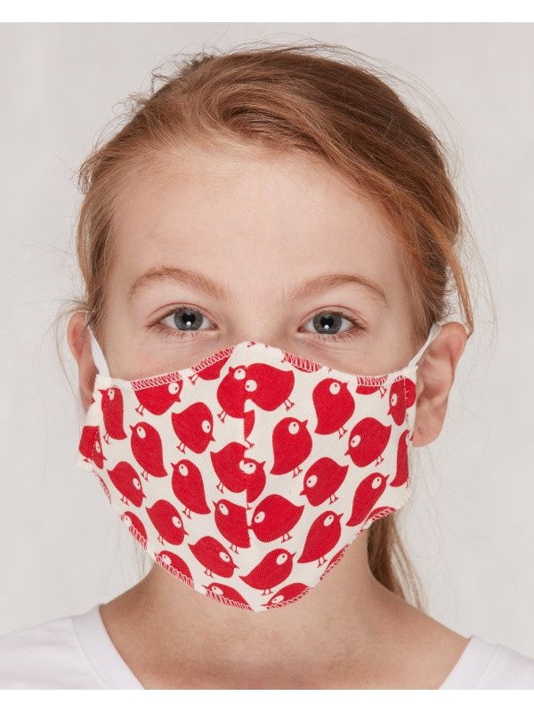 loud + proud - Bio Kinder Mund- und Nasenmaske mit Vogel-Druck, rot