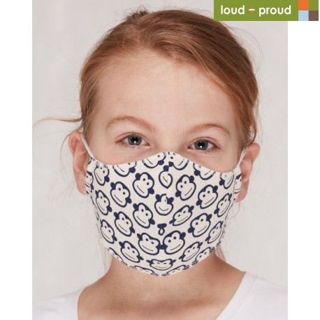 loud + proud - Bio Kinder Mund- und Nasenmaske mit Affen-Druck, blau