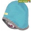 loud + proud - Bio Kinder Wende Mütze mit Streifen und Ameisen-Druck, petrol