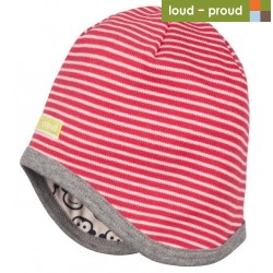 loud + proud - Bio Kinder Wende Mütze mit Streifen und Affen-Druck, grau
