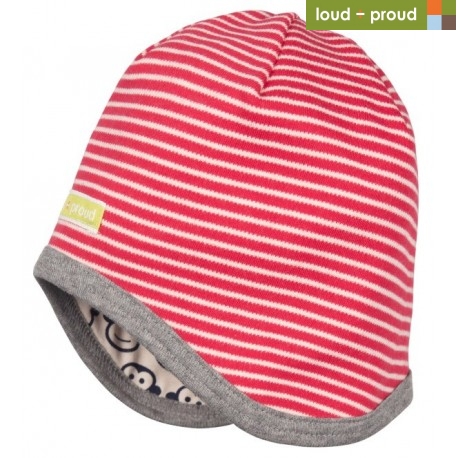 loud + proud - Bio Kinder Wende Mütze mit Streifen und Affen-Druck, grau