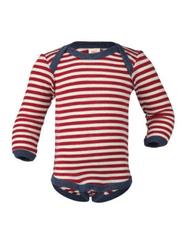 ENGEL - Bio Baby Body langarm gestreift, Wolle, rot/natur