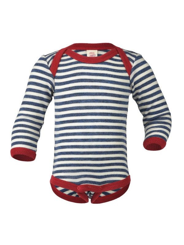 ENGEL - Bio Baby Body langarm gestreift, Wolle, blau/natur