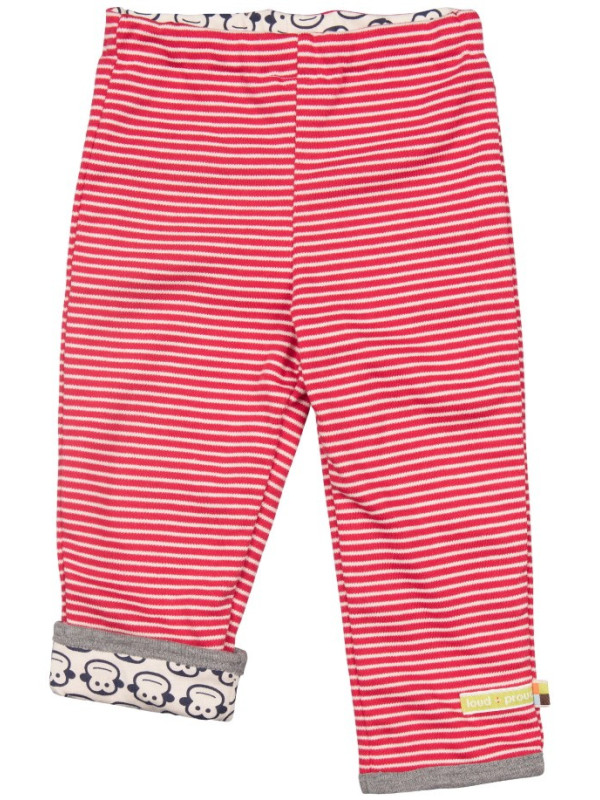 loud + proud - Bio Baby Wende Sweathose mit Streifen und Affen-Motiv, tomato