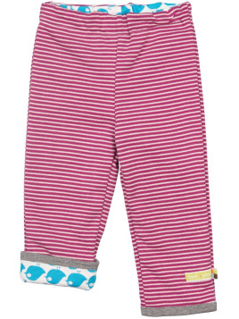 loud + proud - Bio Baby Wende Sweathose mit Streifen und Vogel-Motiv, orchidee