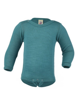 ENGEL - Bio Baby Body langarm, Wolle/Seide, eisvogel