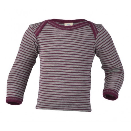 ENGEL - Bio Baby Schlupfhemd langarm gestreift, Wolle/Seide, hellgrau/orchidee