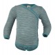 ENGEL - Bio Baby Wickelbody langarm gestreift, Wolle/Seide, hellgrau/eisvogel