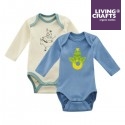LIVING CRAFTS - Bio Baby Bodys langarm Doppelpack mit Märchen-Motiven, blau