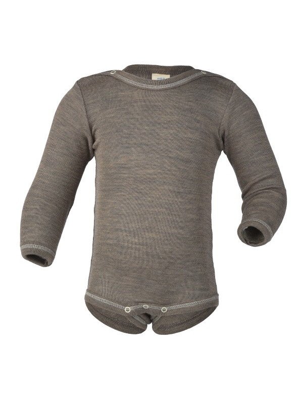 ENGEL - Bio Baby Body langarm, Wolle/Seide, walnuss