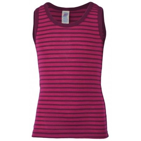 ENGEL - Bio Kinder Unterhemd gestreift, Wolle/Seide, himbeere/orchidee