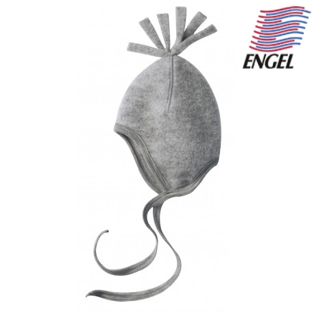 ENGEL - Bio Baby Fleece Mütze mit Puschel, Wolle, grau