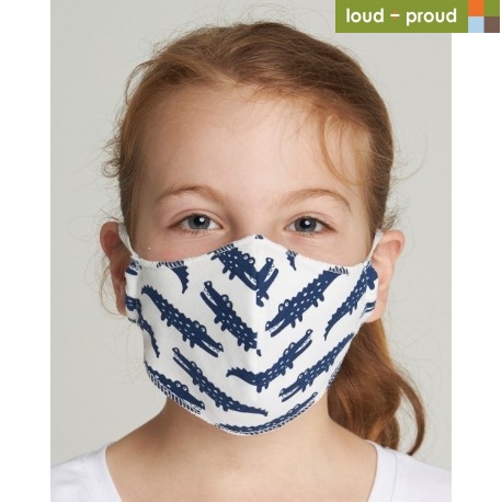 loud + proud - Bio Kinder Mund- und Nasenmaske mit Krokodil-Druck, blau