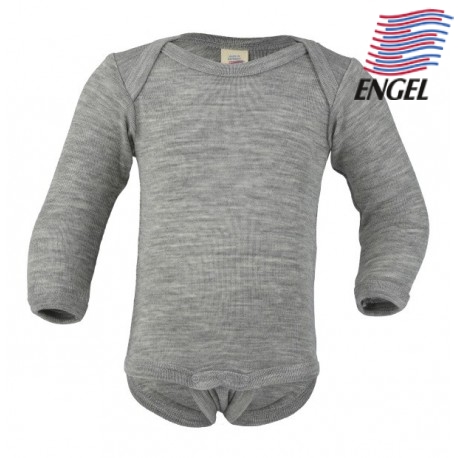 ENGEL - Bio Baby Body langarm, Wolle/Seide, hellgrau