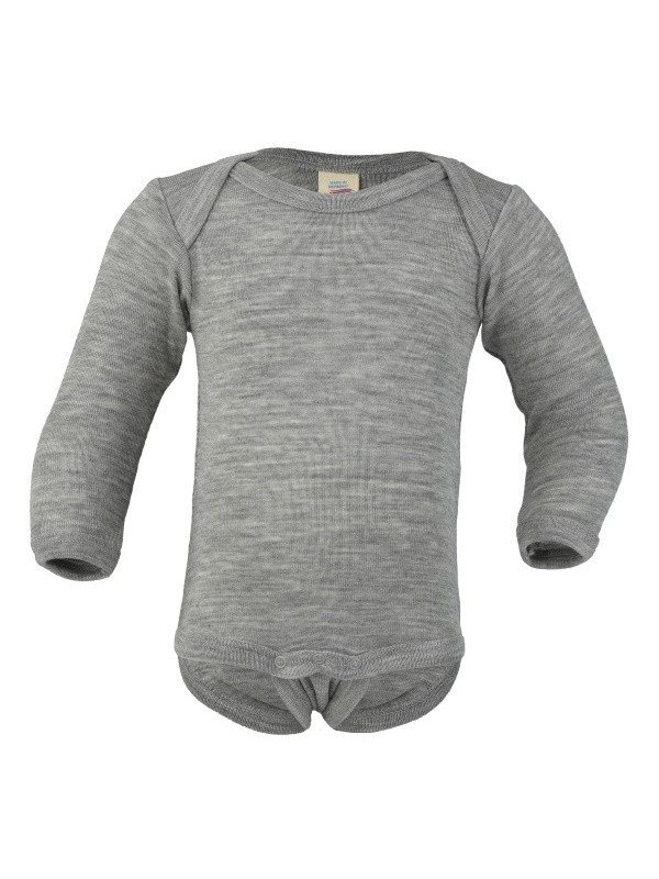 ENGEL - Bio Baby Body langarm, Wolle/Seide, hellgrau