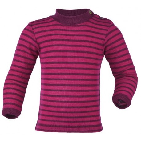 ENGEL - Baby Langarmshirt gestreift, Wolle/Seide, himbeere/orchidee
