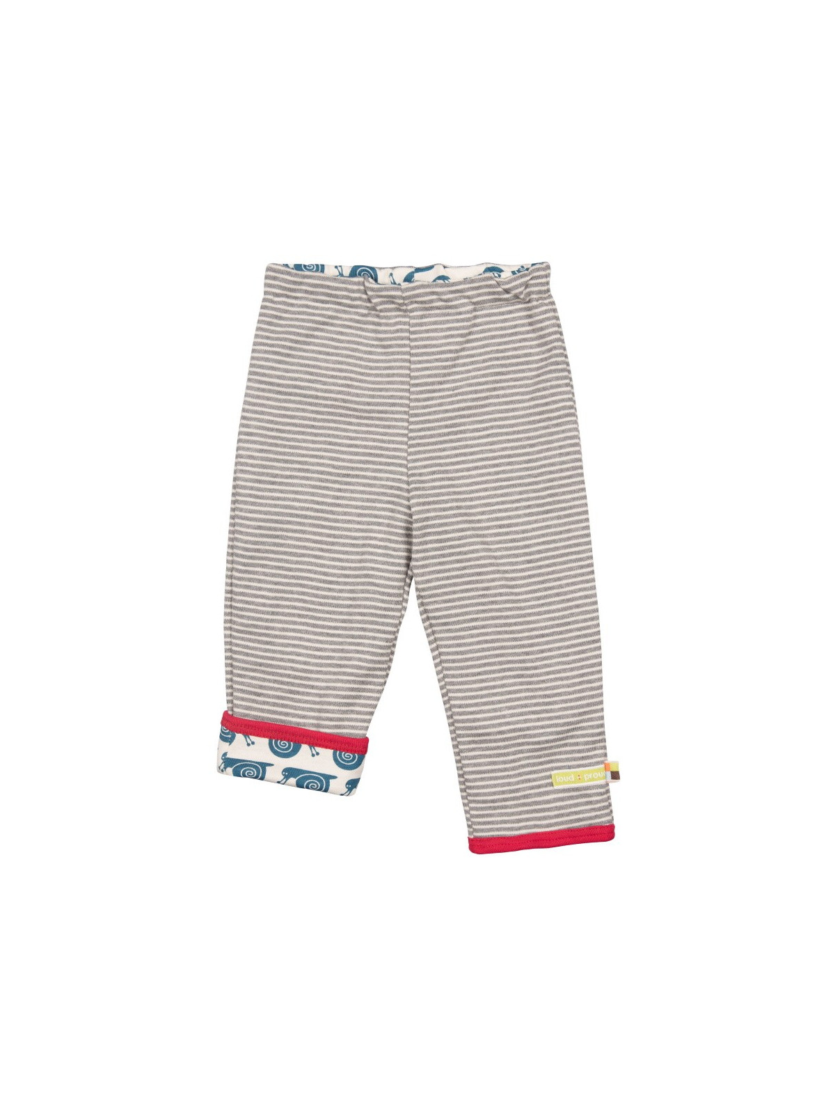loud + proud - Bio Baby Wende Sweathose mit Streifen und Schnecken-Motiv, grau